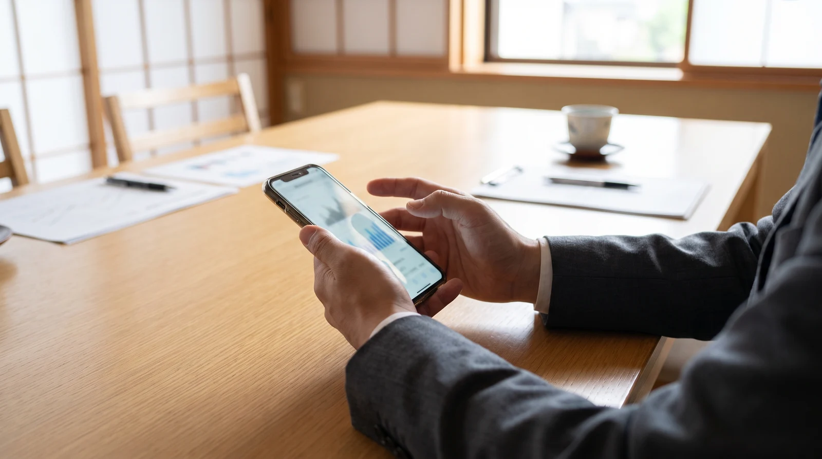 スマートフォンを手にためらう手元